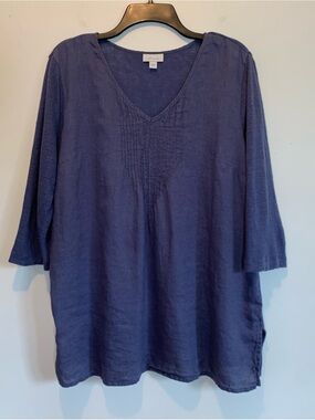 J Jill Love Linen Blue V-Neck Tunic